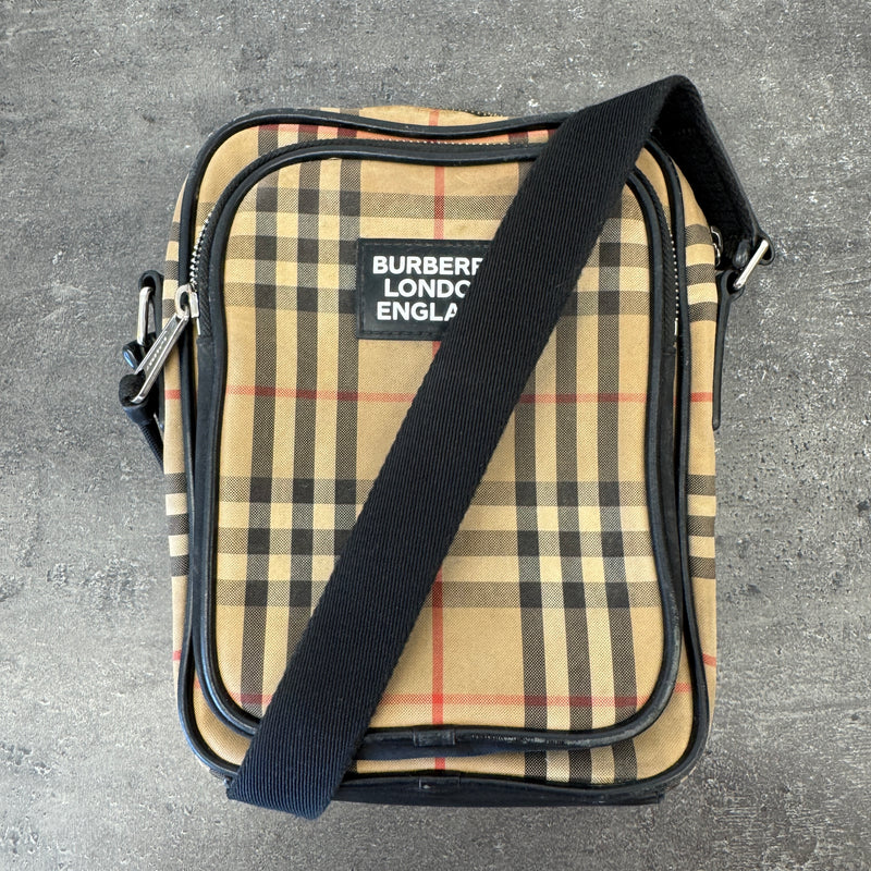 Men's Freddie Vintage Check Messenger Bag Beige