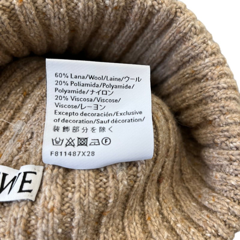 Women's Embroidered Logo Knit Beanie Hat Brown