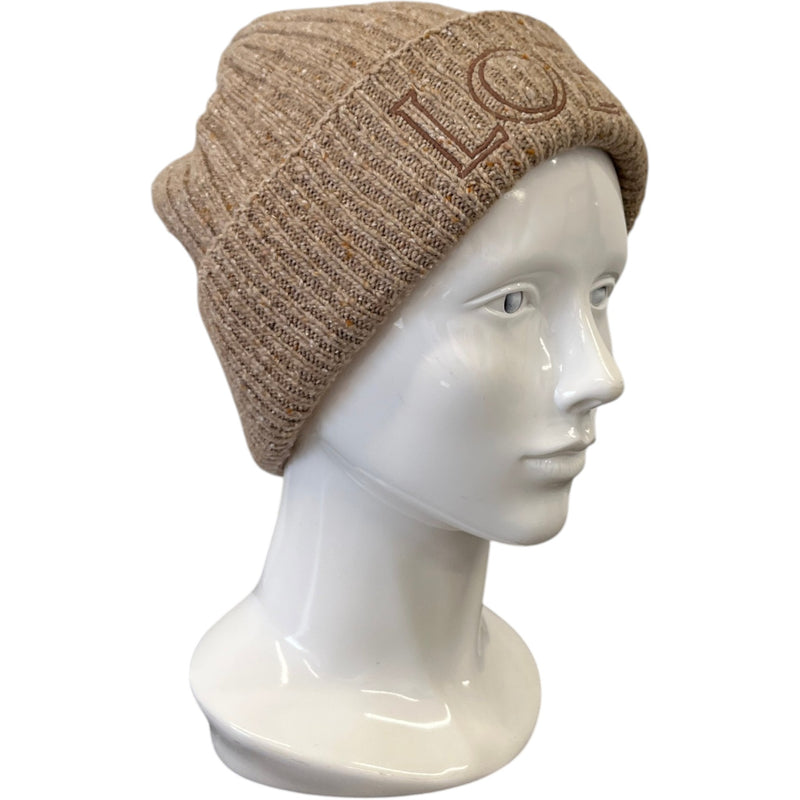 Women's Embroidered Logo Knit Beanie Hat Brown