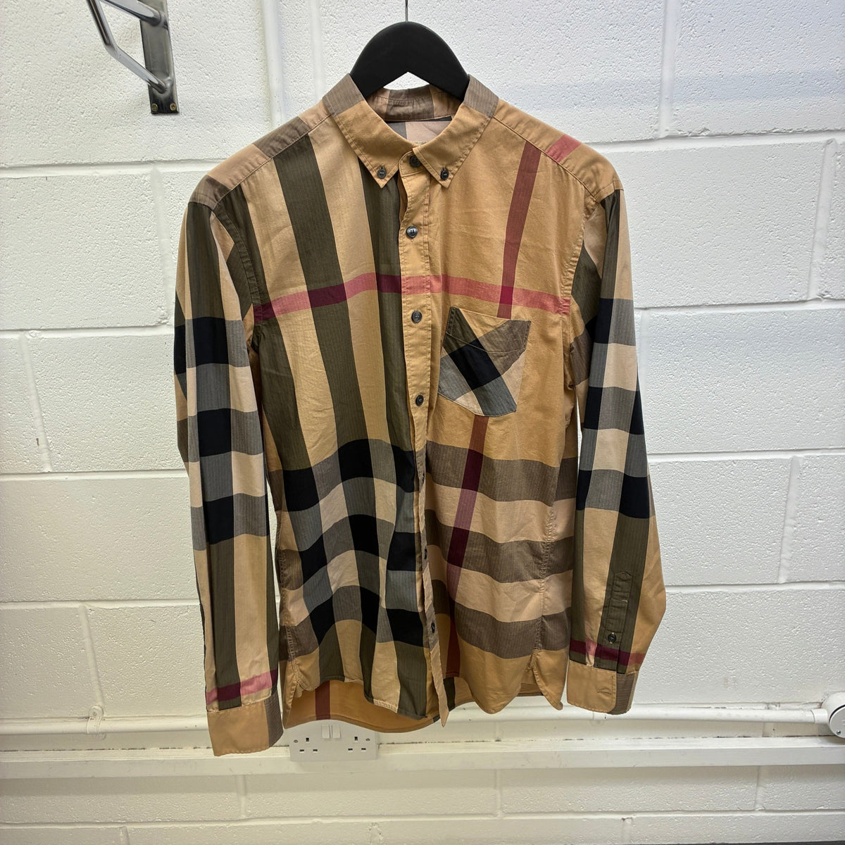 Men's Thornaby Check Button Down Long Sleeve Shirt Beige Size L - Photo 7
