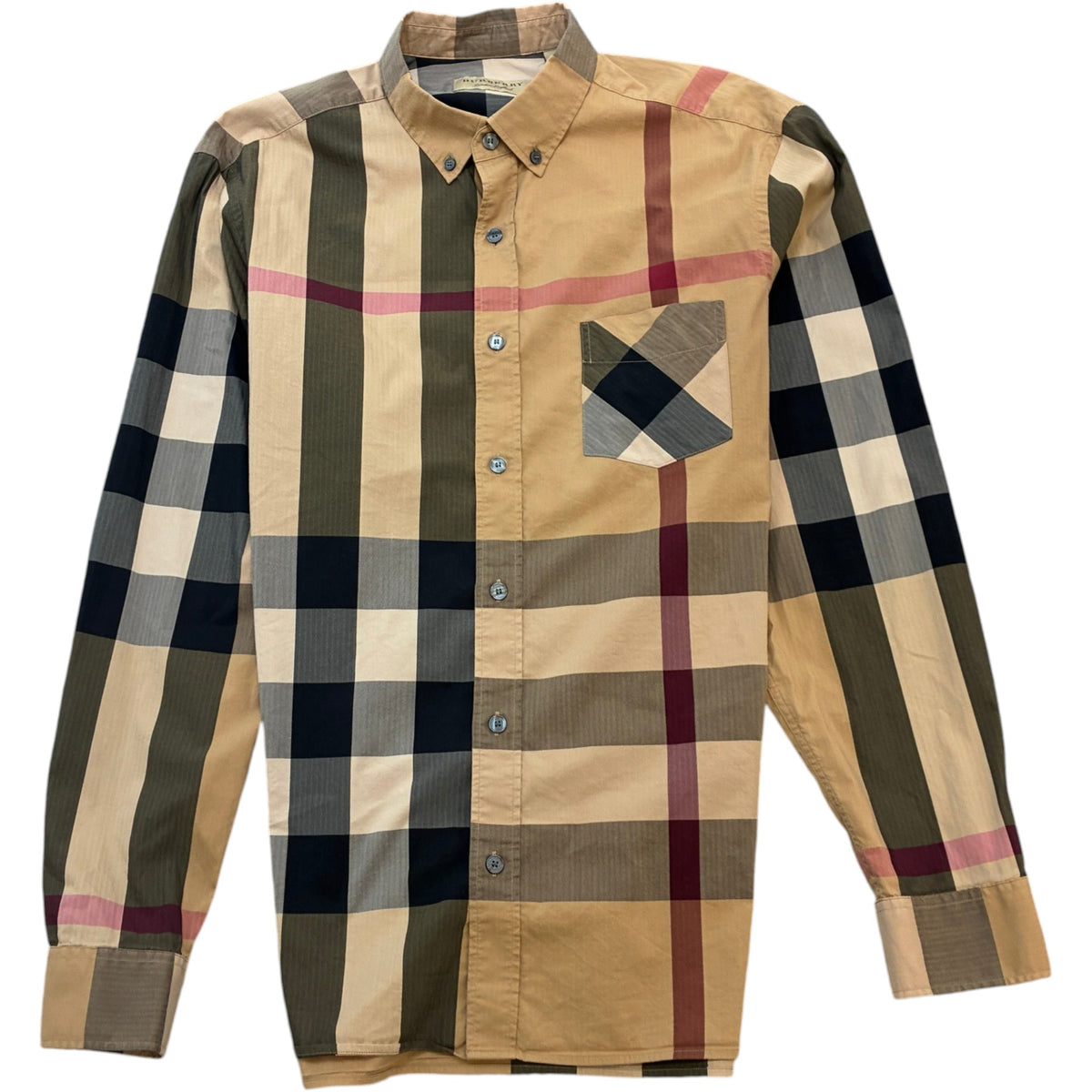 Men's Thornaby Check Button Down Long Sleeve Shirt Beige Size L - Photo 1