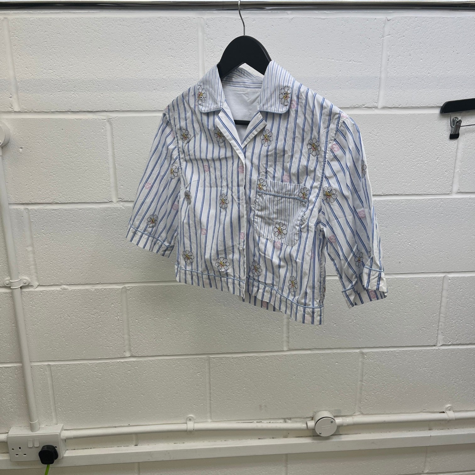 Women's Striped Daisy Gg Cropped Short Sleeve Shirt White Size XXS - Photo 8