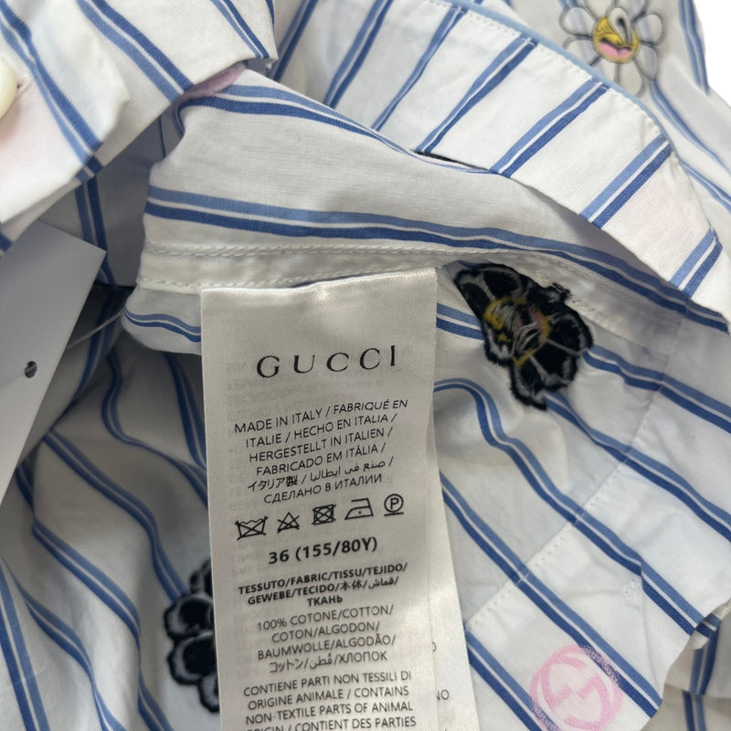 Women's Striped Daisy Gg Cropped Short Sleeve Shirt White Size XXS