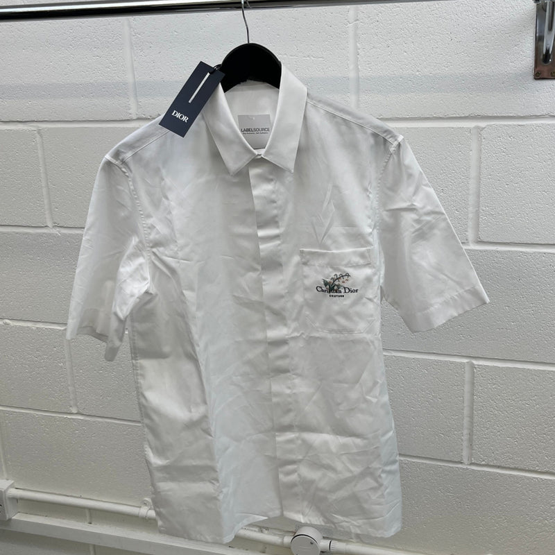 Men's Woven Embroidered Logo Shirt White Size S