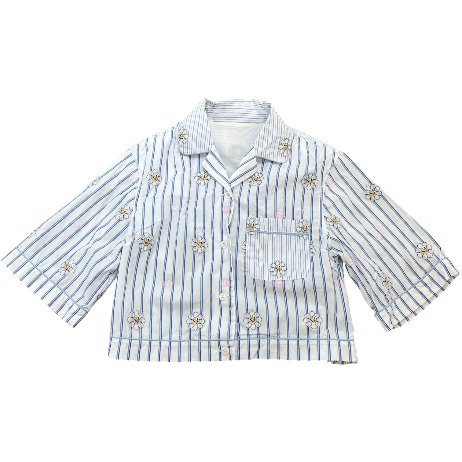 Women's Striped Daisy Gg Cropped Short Sleeve Shirt White Size XXS - Photo 1