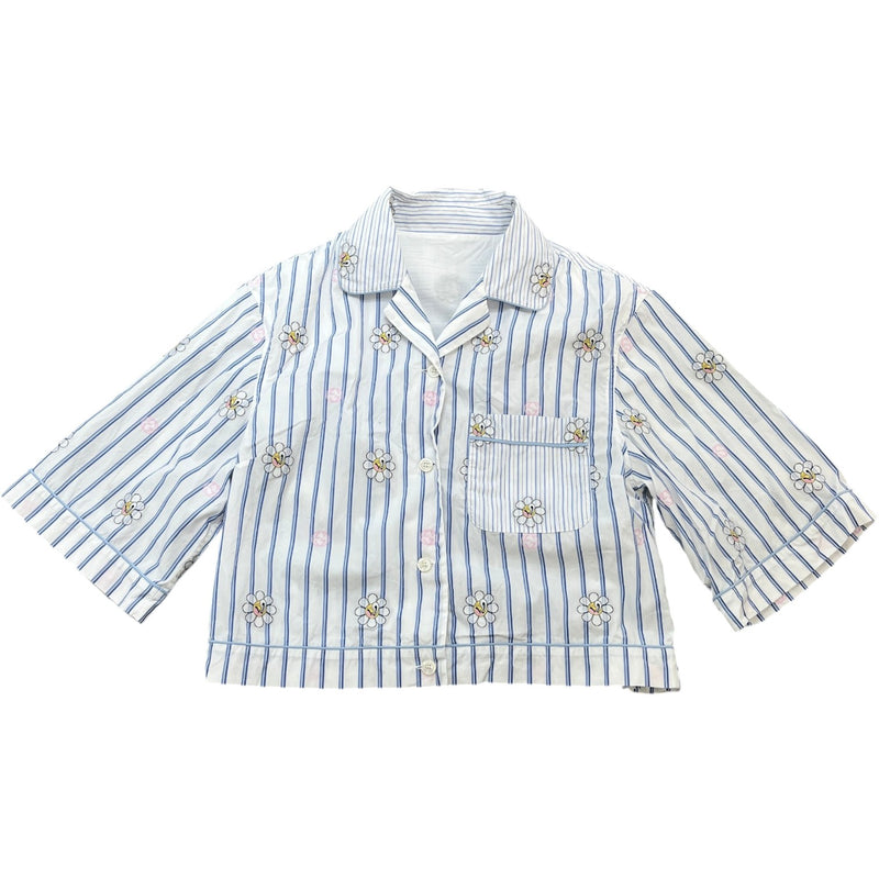 Women's Striped Daisy Gg Cropped Short Sleeve Shirt White Size XXS