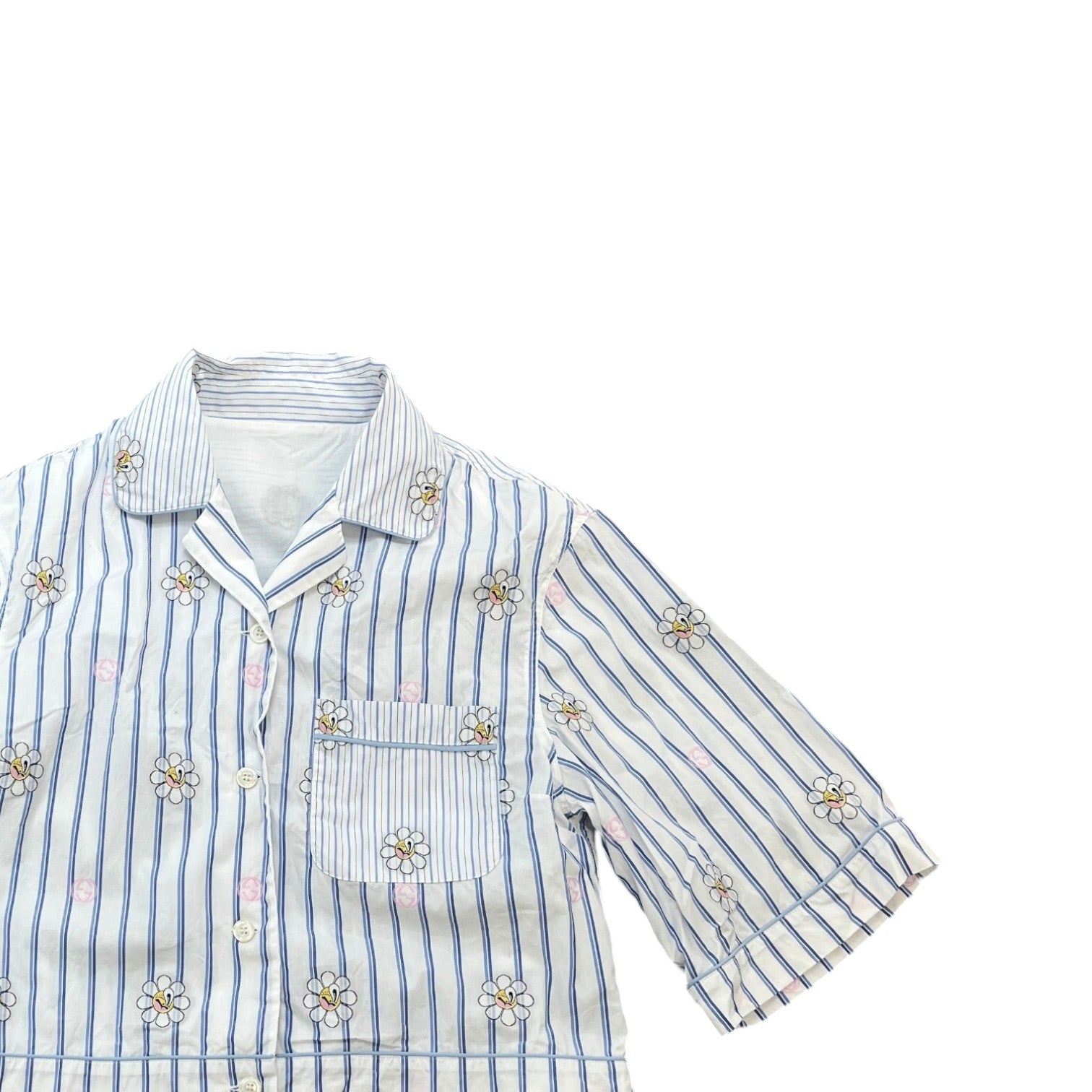 Women's Striped Daisy Gg Cropped Short Sleeve Shirt White Size XXS - Photo 3