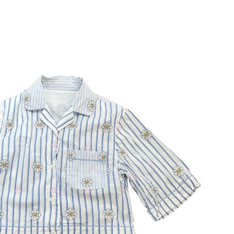 Women's Striped Daisy Gg Cropped Short Sleeve Shirt White Size XXS
