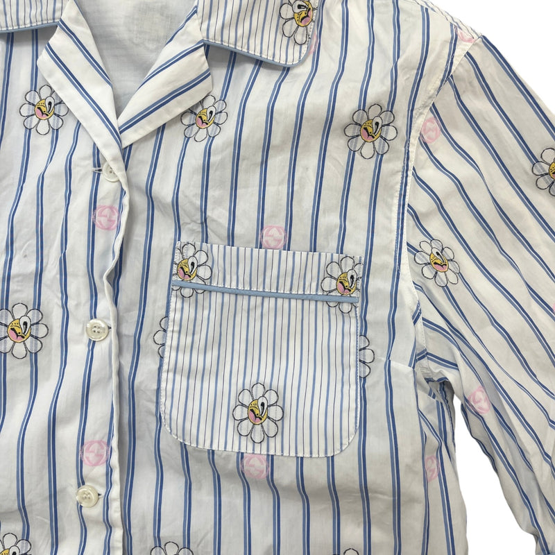 Women's Striped Daisy Gg Cropped Short Sleeve Shirt White Size XXS