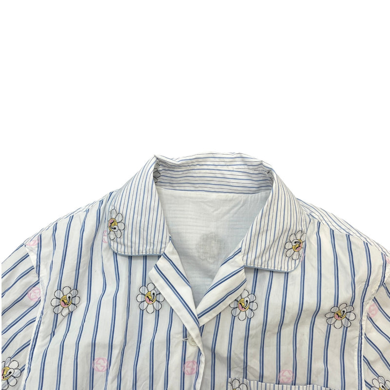 Women's Striped Daisy Gg Cropped Short Sleeve Shirt White Size XXS