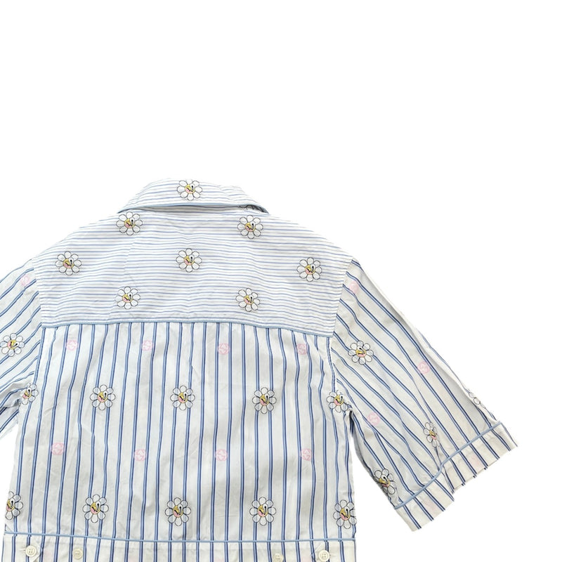 Women's Striped Daisy Gg Cropped Short Sleeve Shirt White Size XXS