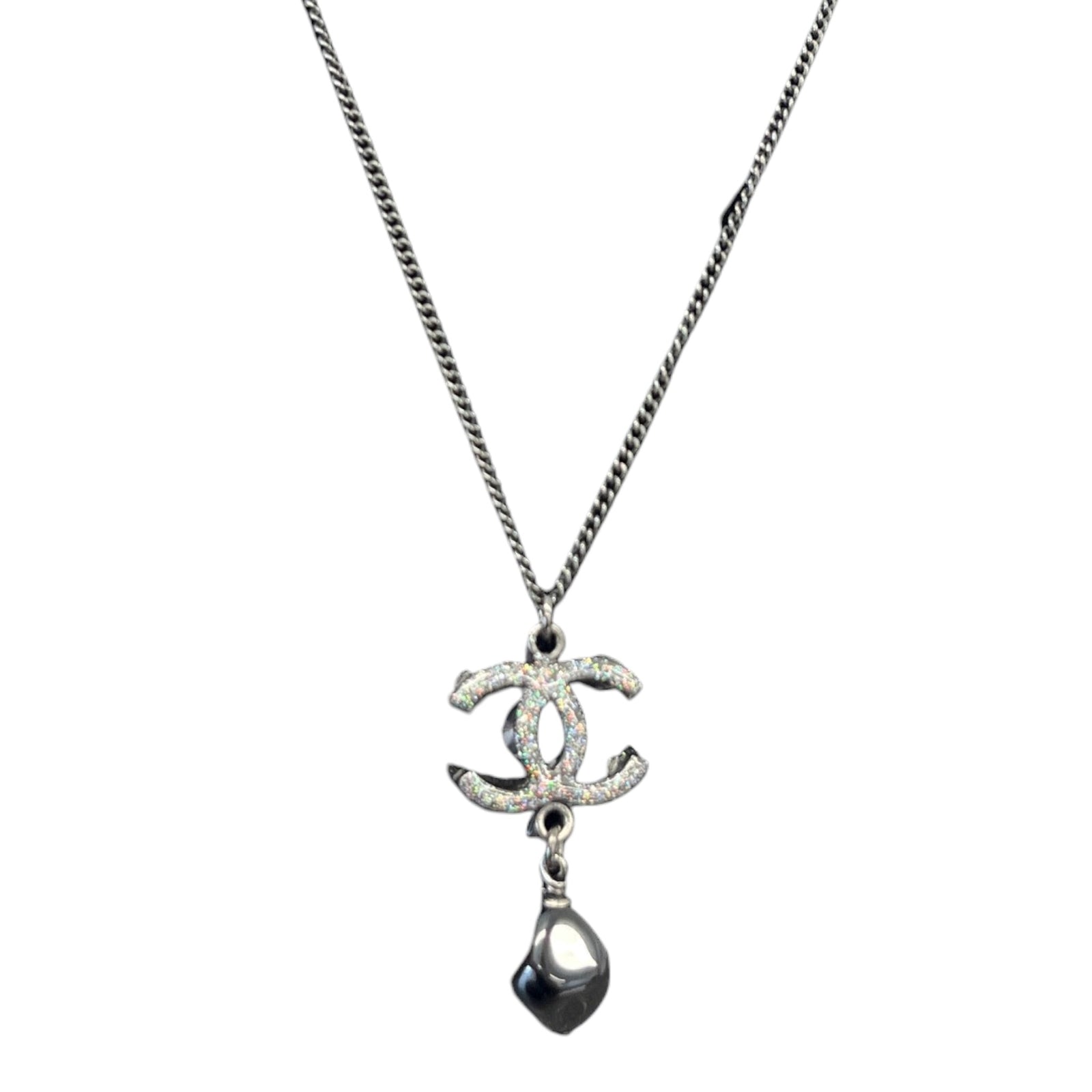 Women's Cc Logo Pendent Necklace Black - Photo 1