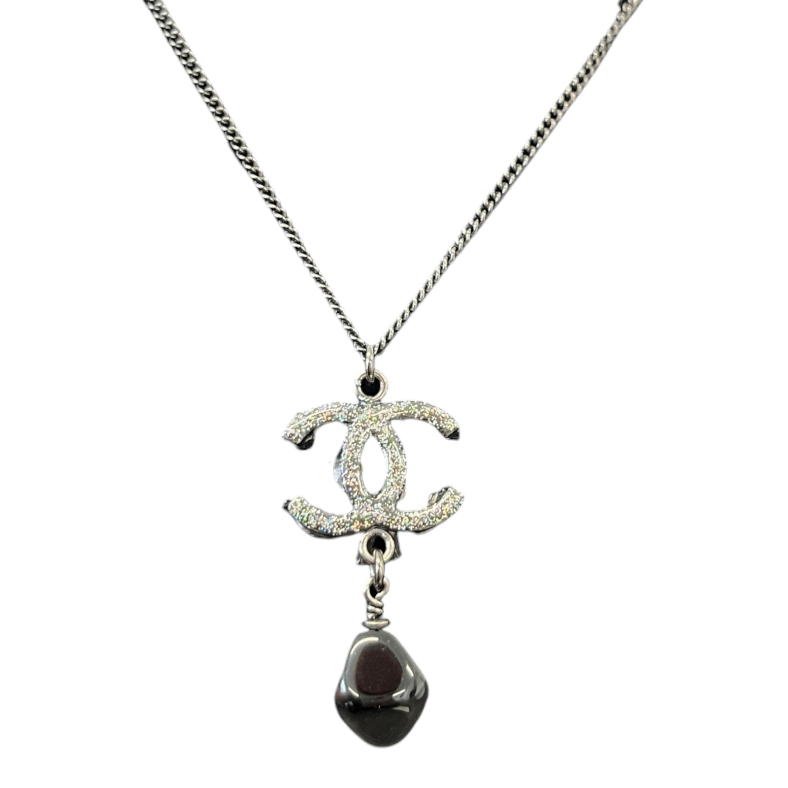 Women's Cc Logo Pendent Necklace Black - Photo 4