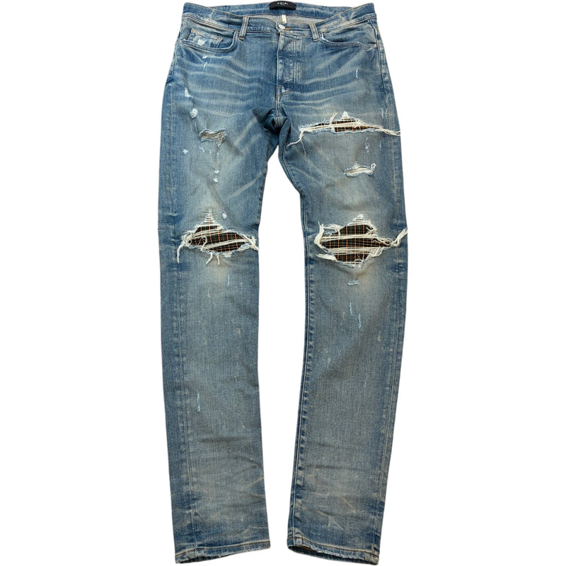 Men's Distressed Plaid Mx1 Jeans Blue Size XL / W36