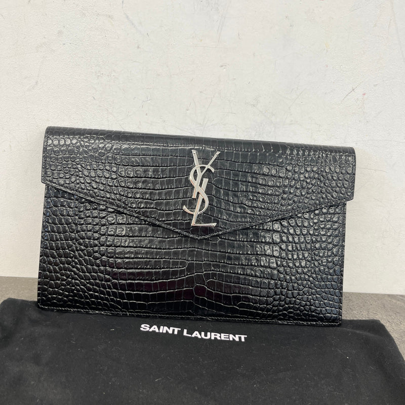 Women's Crocodile Embossed Uptown Clutch Black