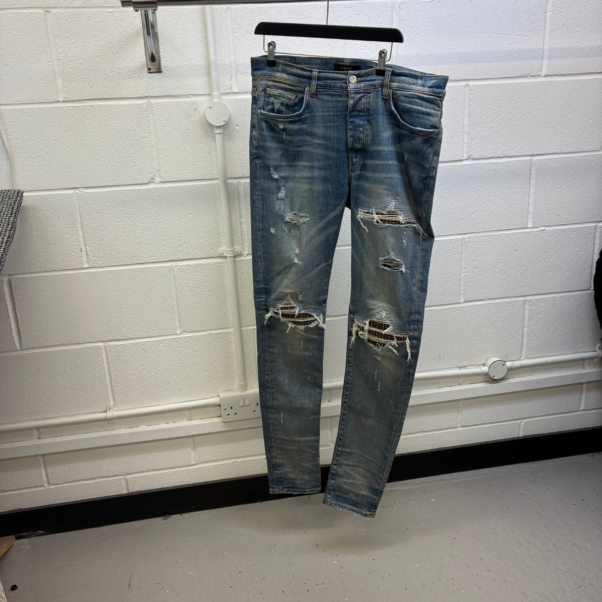 Men's Distressed Plaid Mx1 Jeans Blue Size XL / W36 - Photo 6