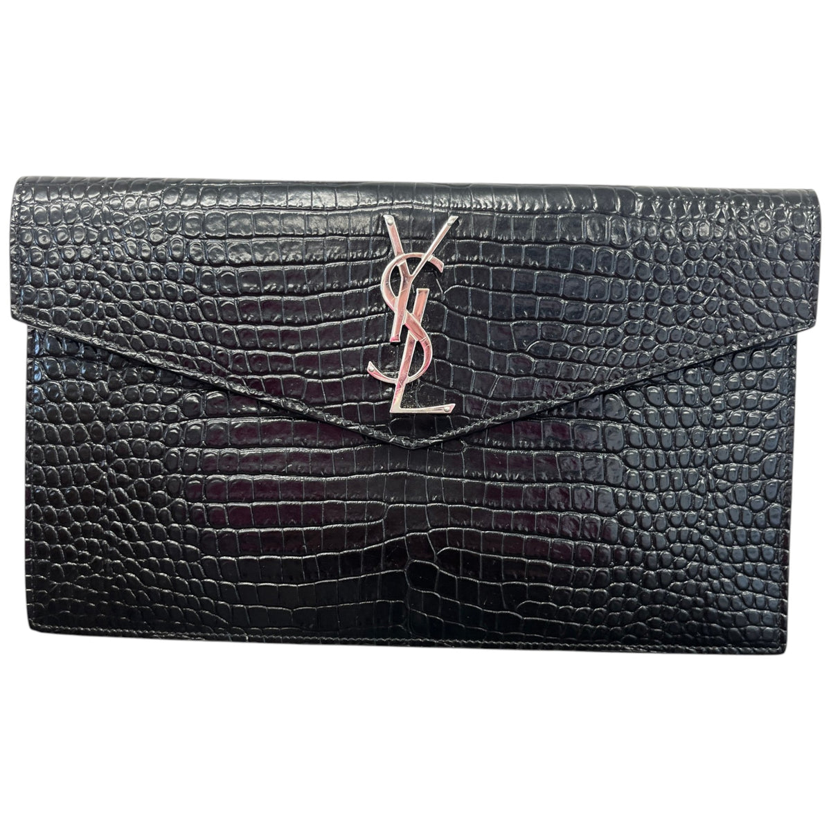 Women's Crocodile Embossed Uptown Clutch Black - Photo 1