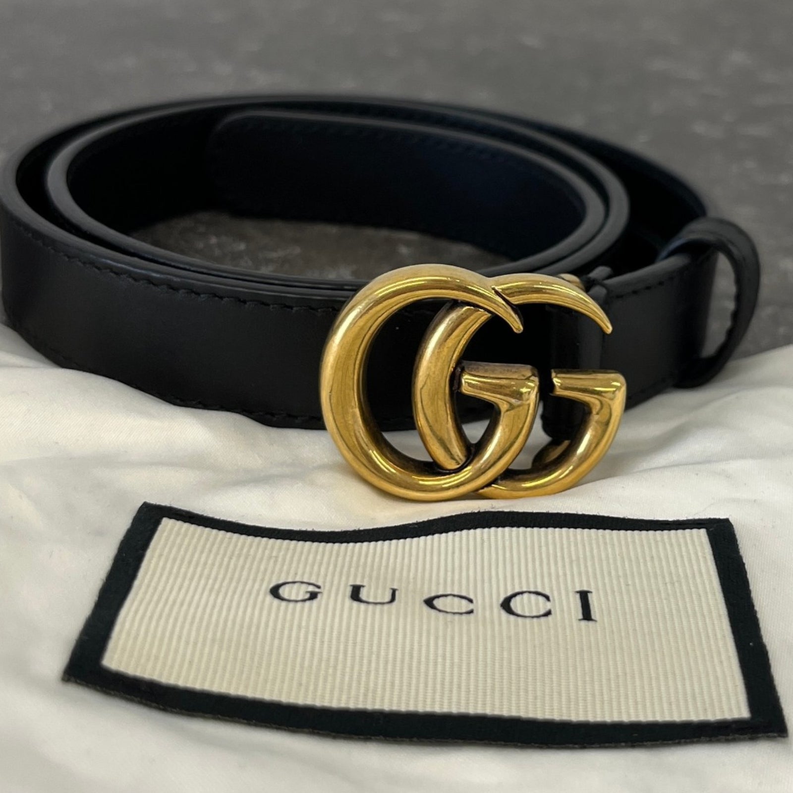 Women's Gg Marmont Thin Belt Black Size Waist 26" - Photo 8