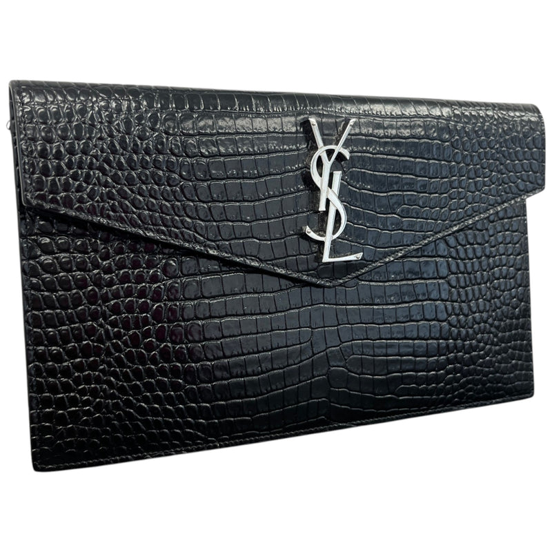 Women's Crocodile Embossed Uptown Clutch Black