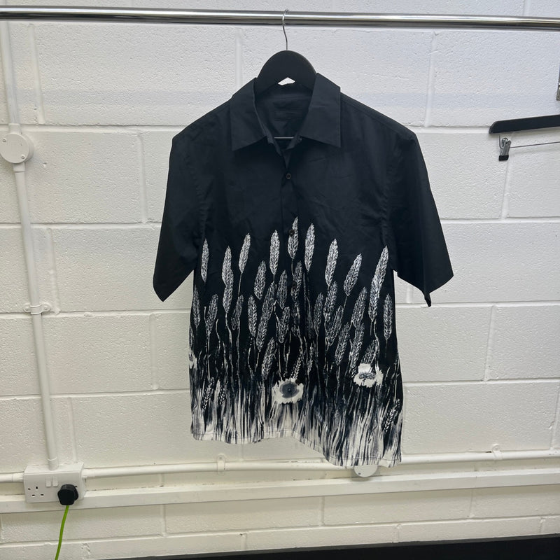 Men's Wheat Print Short Sleeve Shirt Black Size M