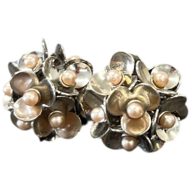 Women's Multi Tiered Floral Earrings Silver