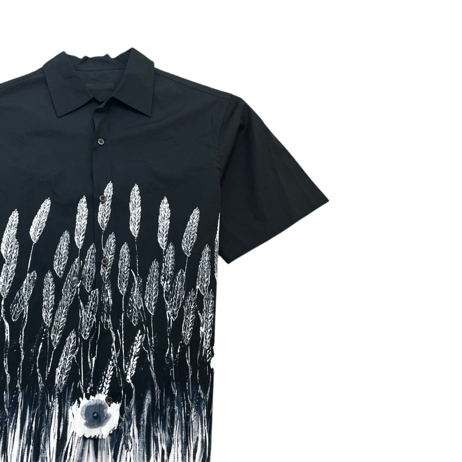 Men's Wheat Print Short Sleeve Shirt Black Size M - Photo 3