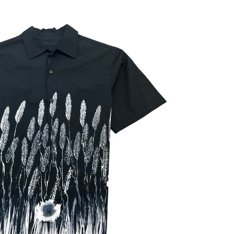 Men's Wheat Print Short Sleeve Shirt Black Size M