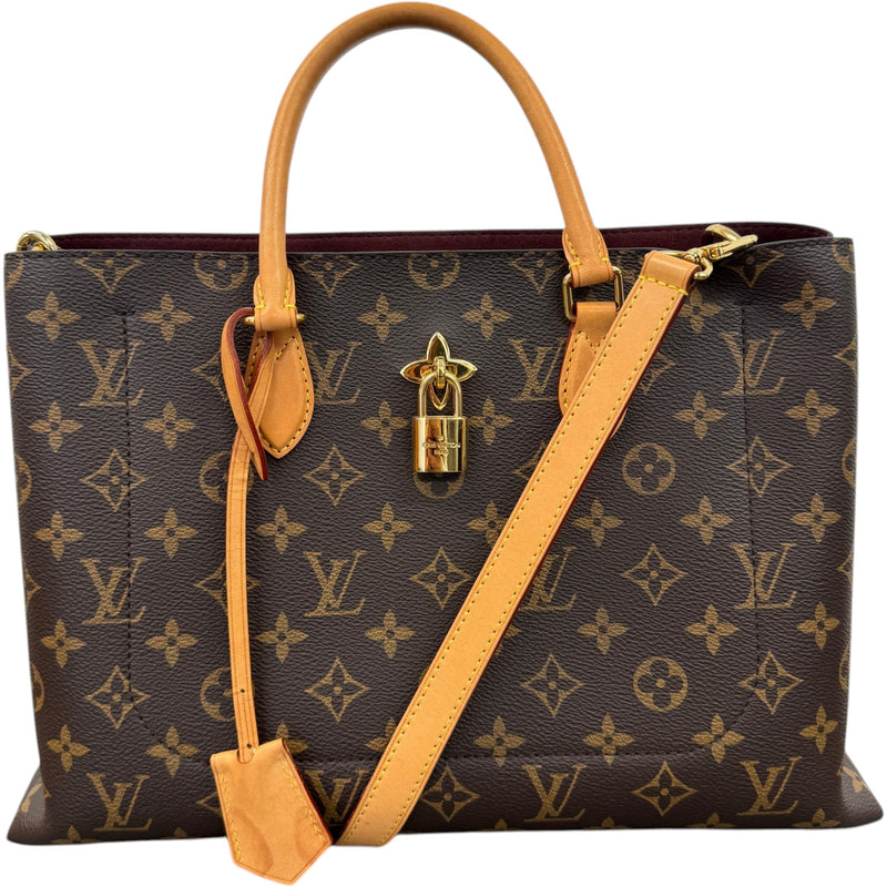 Women's Monogram Flower Tote Handbag Brown
