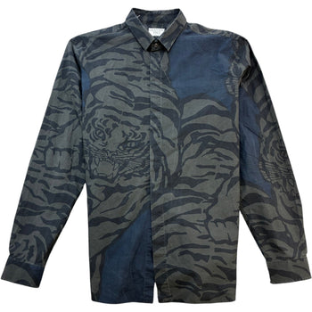 Men's Tiger Graphic Pattern Long Sleeve Shirt Grey Size XXS