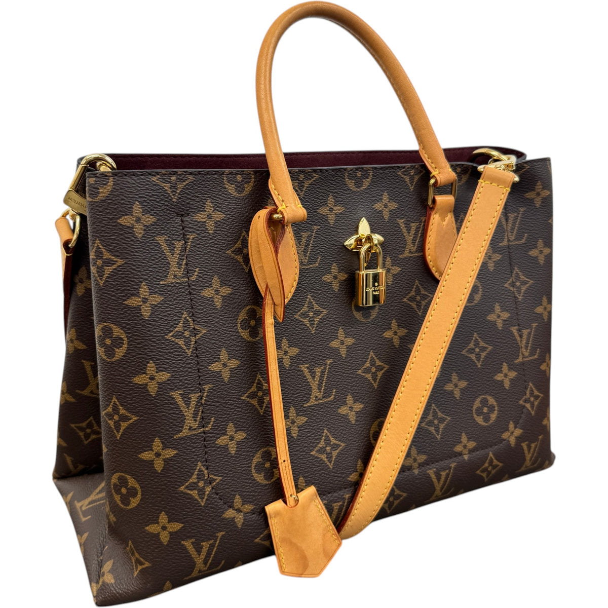 Women's Monogram Flower Tote Handbag Brown - Photo 4
