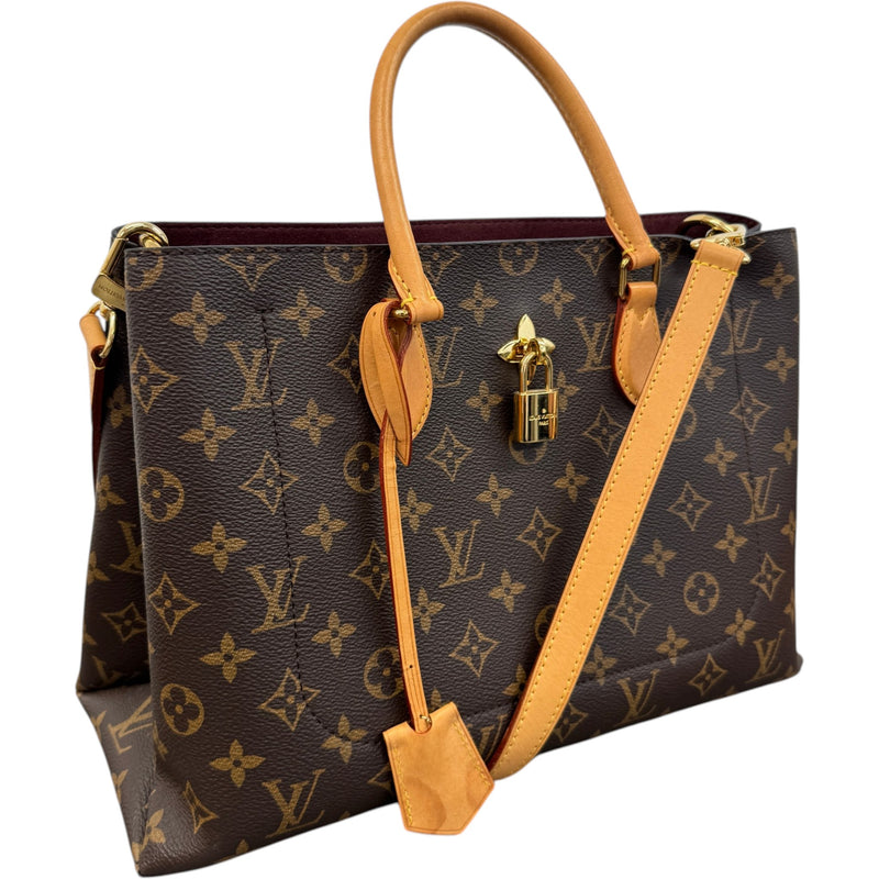 Women's Monogram Flower Tote Handbag Brown