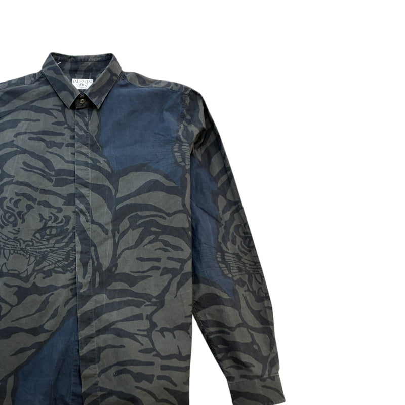 Men's Tiger Graphic Pattern Long Sleeve Shirt Grey Size XXS