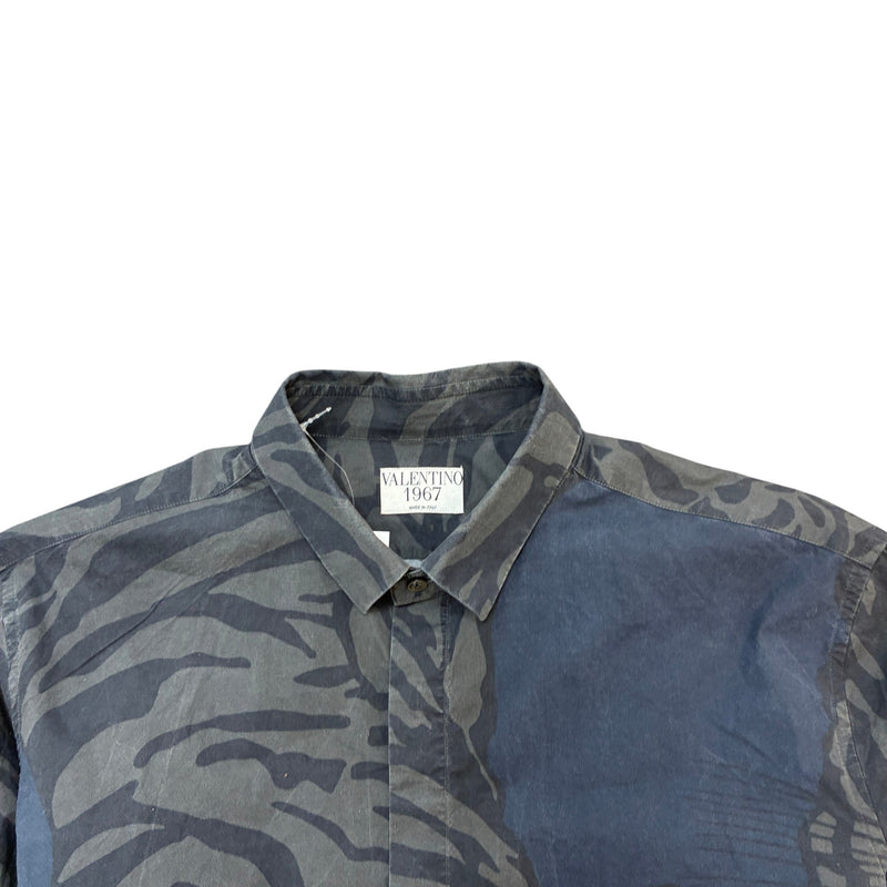 Men's Tiger Graphic Pattern Long Sleeve Shirt Grey Size XXS