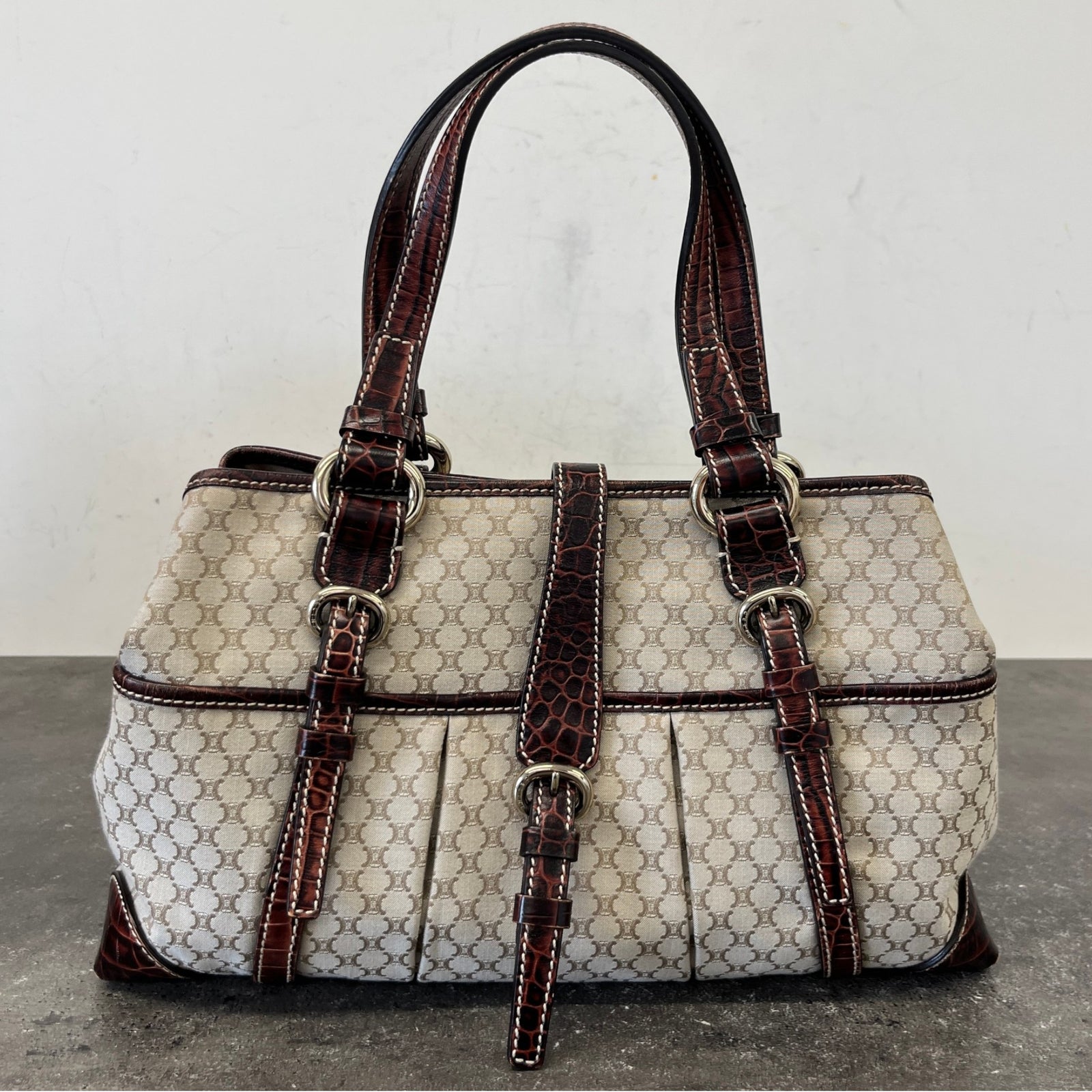 Women's Crocodile-Trimmed Macadam Handle Bag Beige - Photo 14