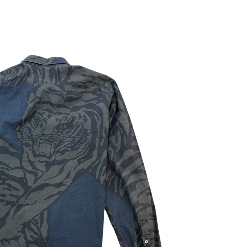 Men's Tiger Graphic Pattern Long Sleeve Shirt Grey Size XXS
