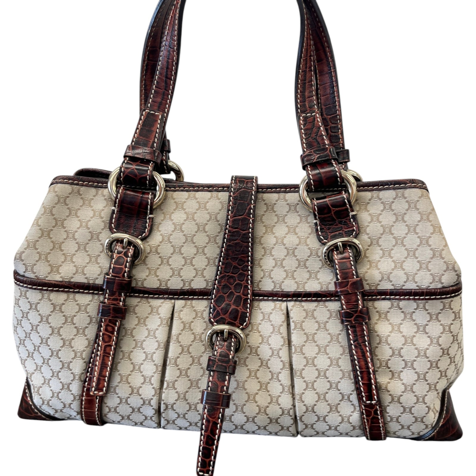 Women's Crocodile-Trimmed Macadam Handle Bag Beige - Photo 8