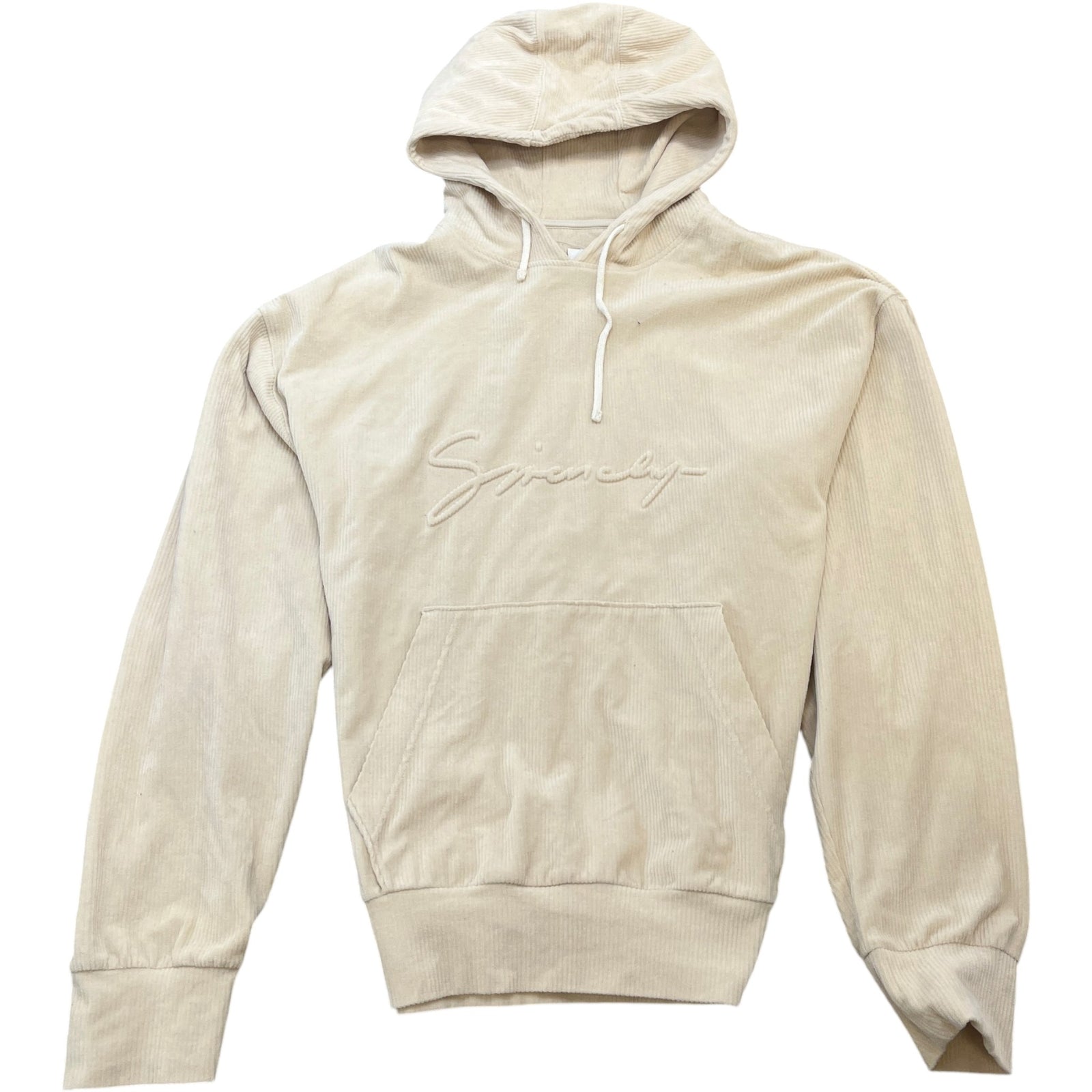 Men's Ribbed Logo Hoodie Cream Size M - Photo 1