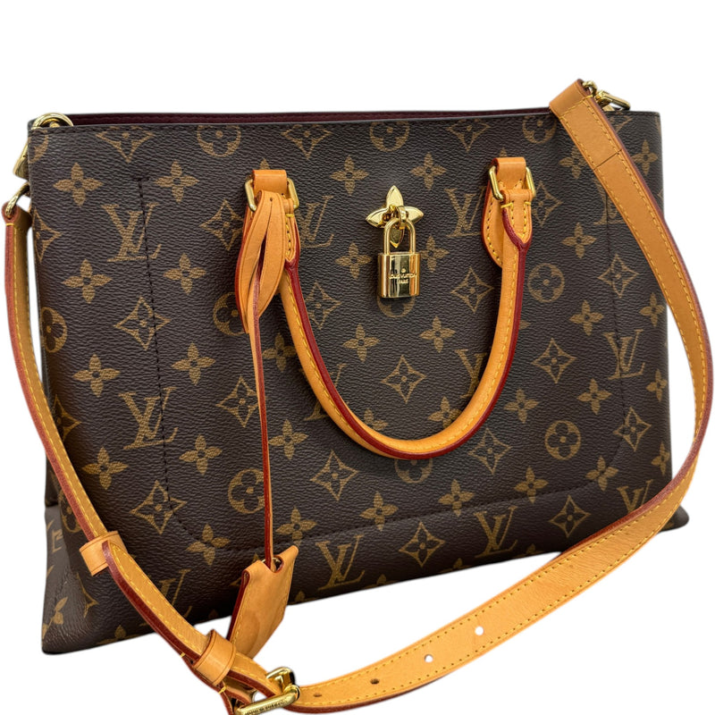 Women's Monogram Flower Tote Handbag Brown