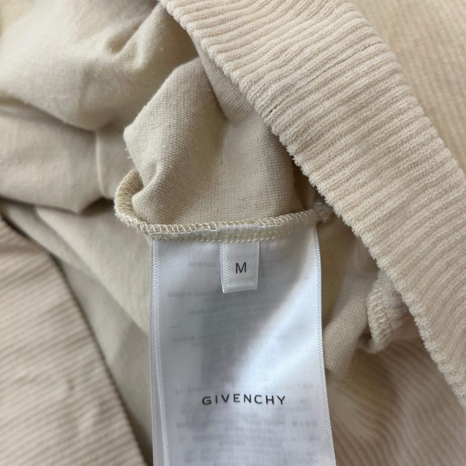 Men's Ribbed Logo Hoodie Cream Size M - Photo 6