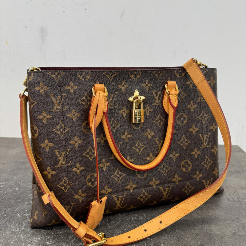 Women's Monogram Flower Tote Handbag Brown