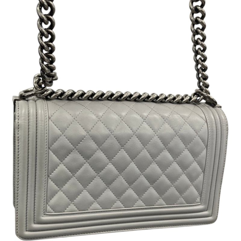 Women's Medium CC Lambskin Quilited Boy Handbag Grey