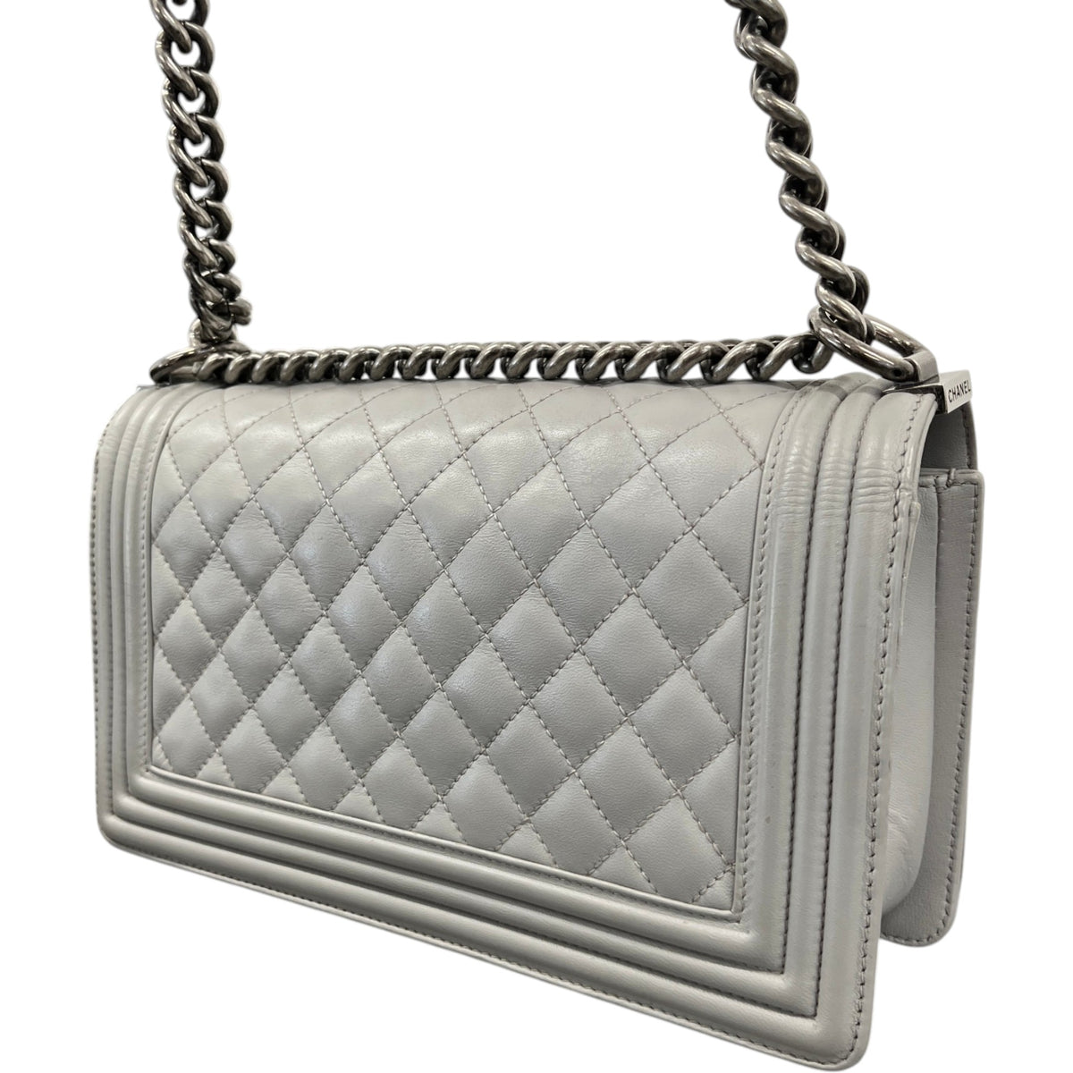 Women's Medium CC Lambskin Quilited Boy Handbag Grey - Photo 9