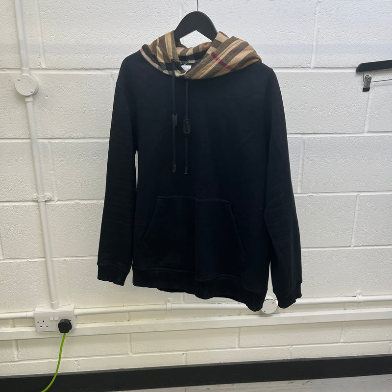 Men's Check Print Hoodie Black Size M