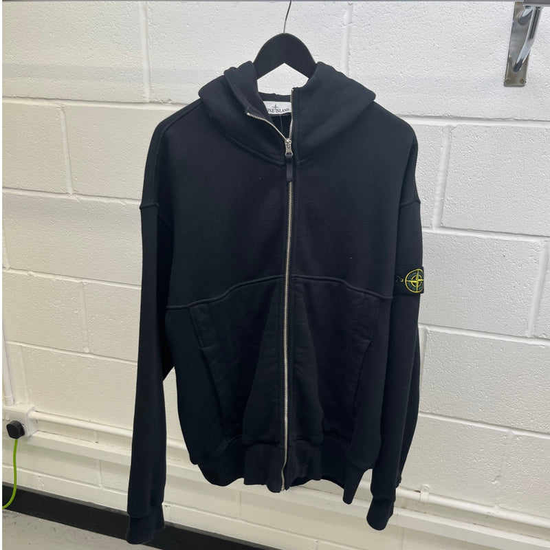 Men's Applique Logo Zip Up Hoodie Black Size XL