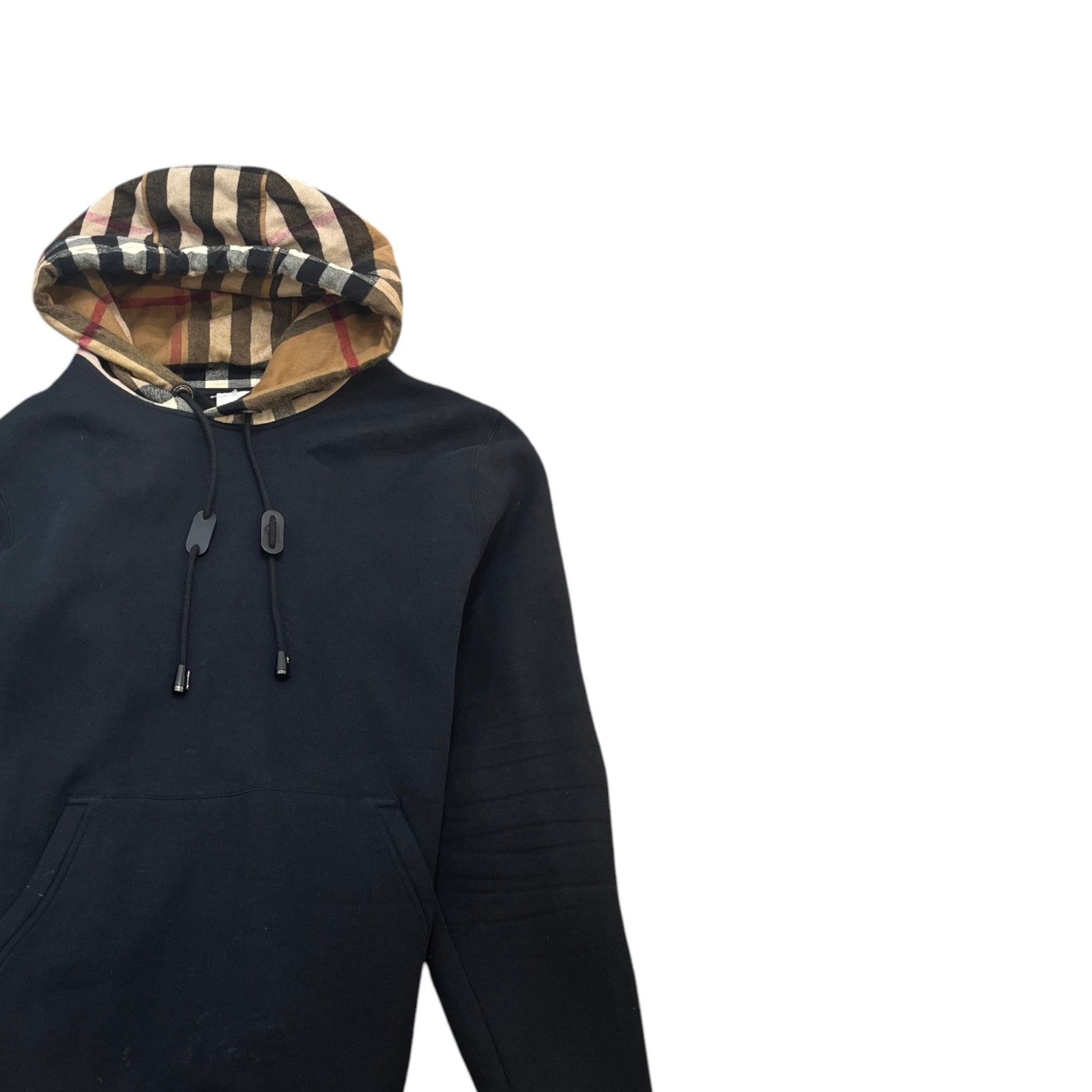 Men's Check Print Hoodie Black Size M - Photo 3