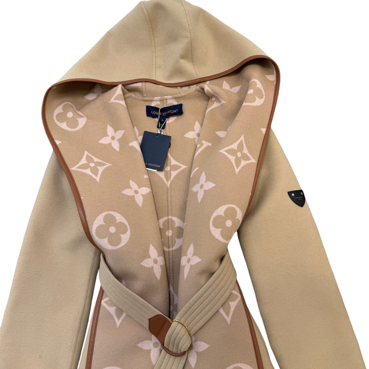 Women's Belted Double Face Hooded Wrap Jacket Beige Size S / UK 8 - Photo 3