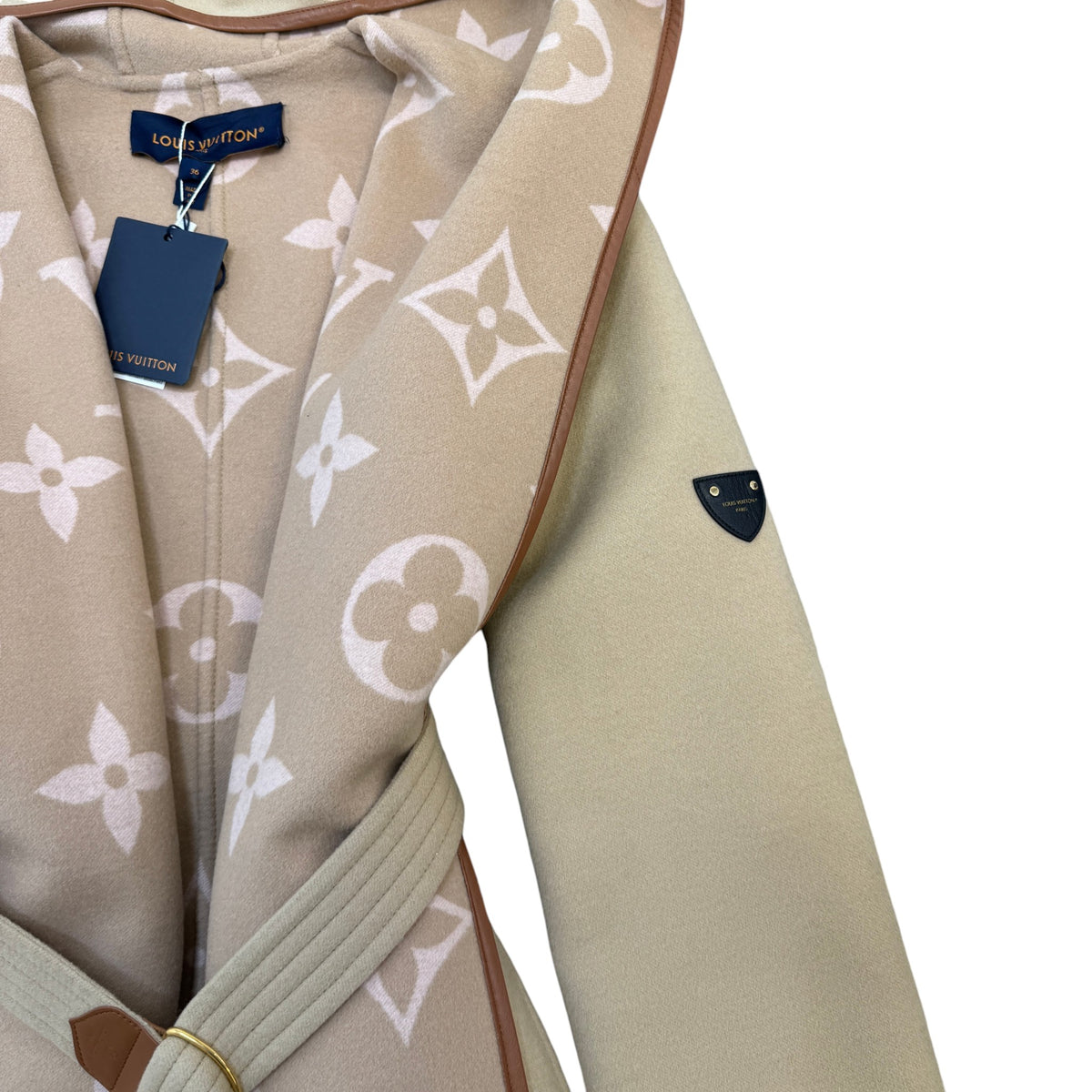 Women's Belted Double Face Hooded Wrap Jacket Beige Size S / UK 8 - Photo 5