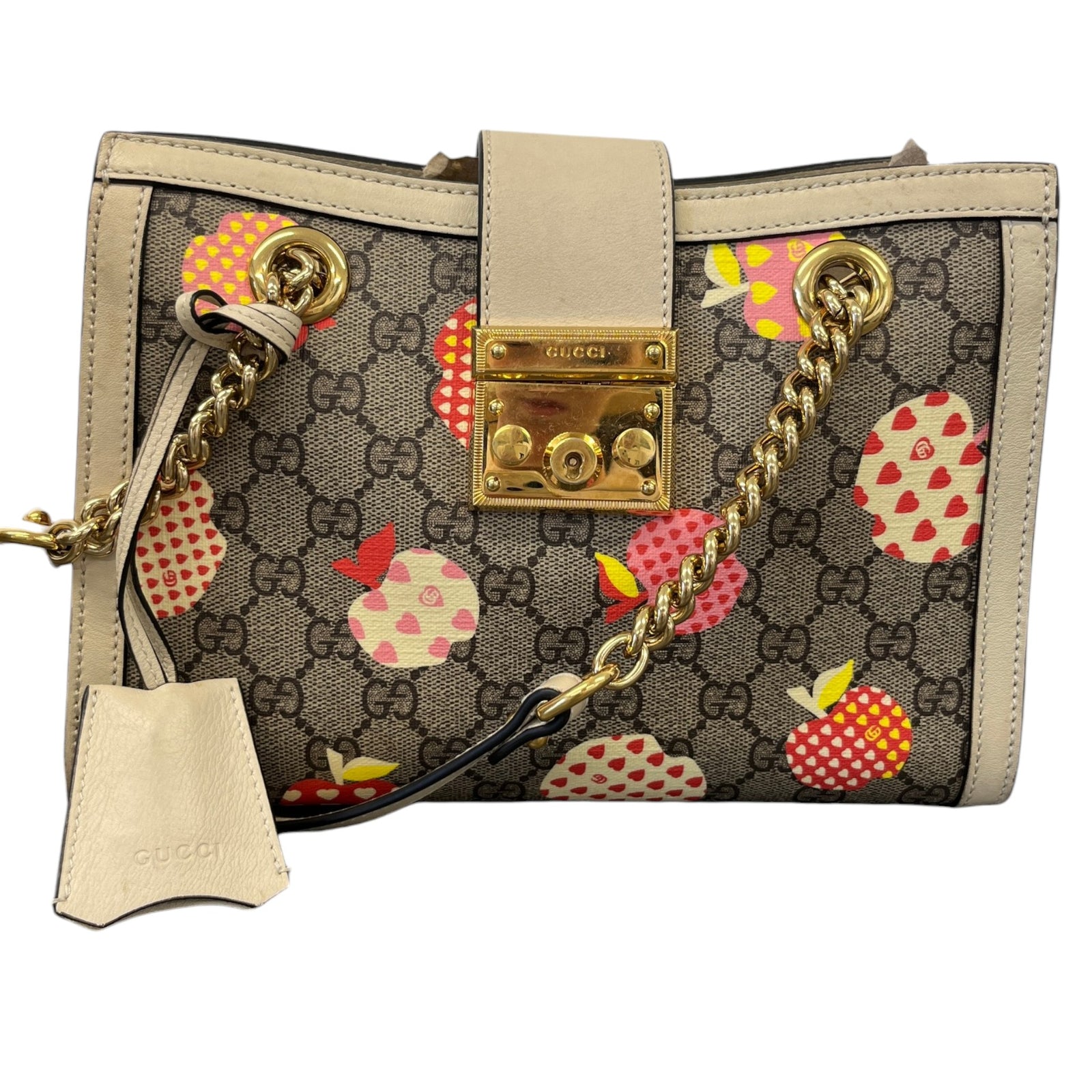 Women's Small Gg Supreme Apple Heart Padlock Tote Bag Beige - Photo 1