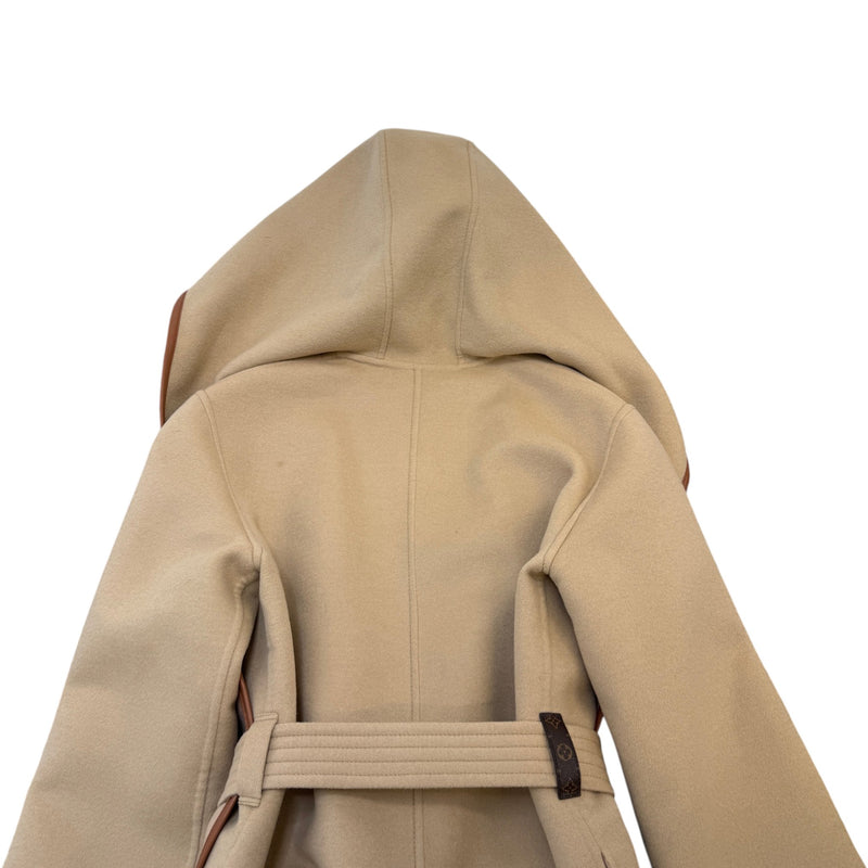 Women's Belted Double Face Hooded Wrap Jacket Beige Size S / UK 8