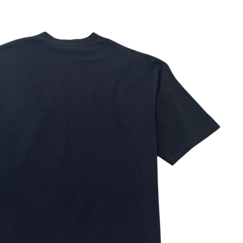Men's Distressed Script Logo Print T-Shirt Black Size L